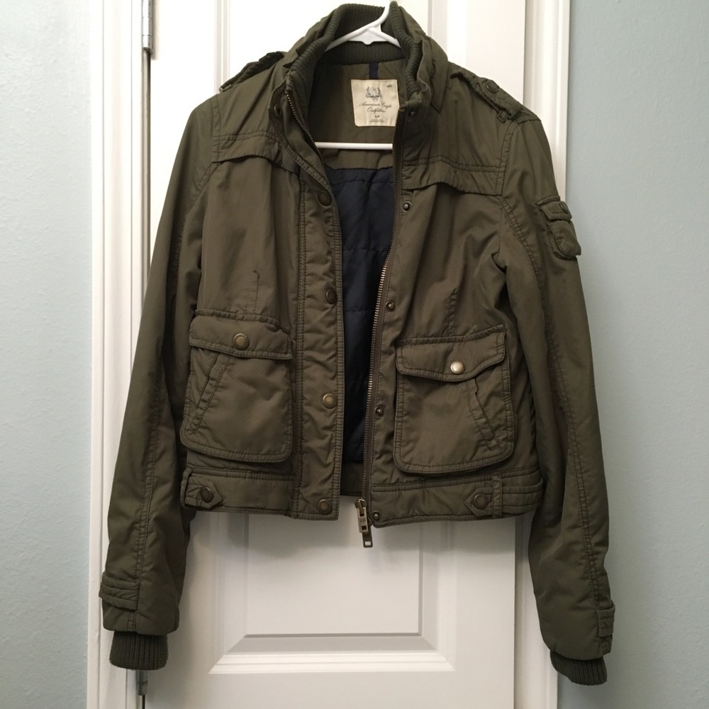 American Eagle Olive Green Bomber Jacket, Size S